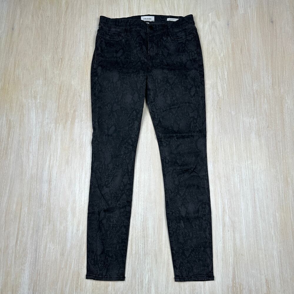 FRAME Le Skinny De Jeanne Gray Black Tonal Python Stretch Denim Casual Jeans 29
